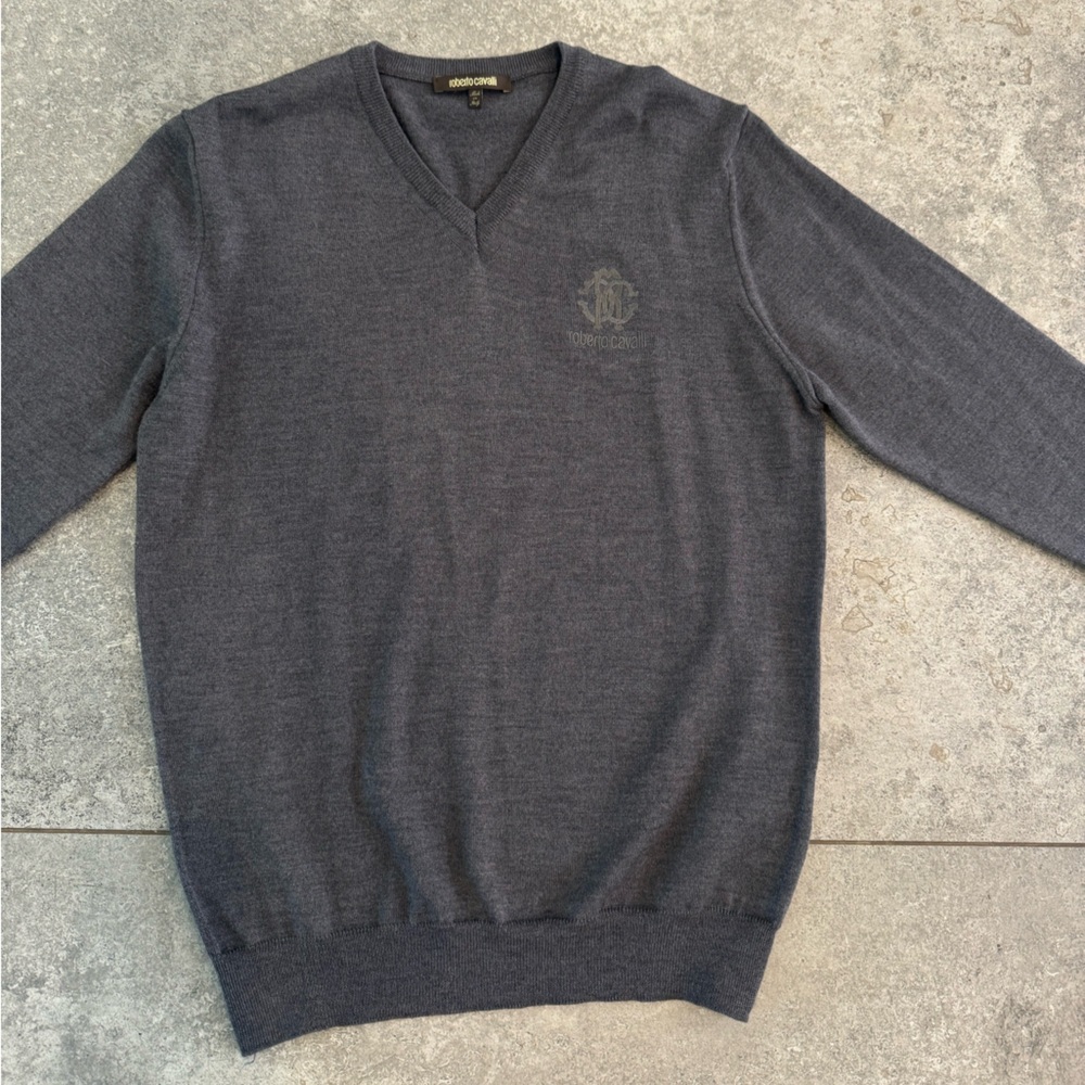 Roberto Cavalli Charcoal Knit Pullover XXL